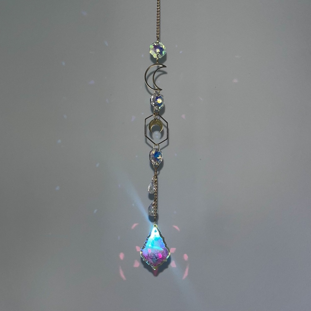 Handmade Golden Moon Crystal Sun Catcher